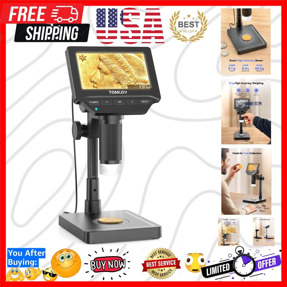 DM4W Microscope with Weighing Scale: 4.3" Digital Coin Microscope with Screen...