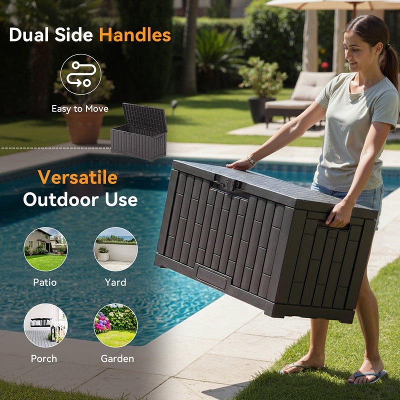 60 Gallon Deck Box, Lockable Resin Outdoor Storage Box with Hundles