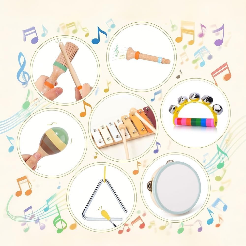 Wooden Musical Instruments Set 12Pcs Montessori Musical Toys for Kids & Toddlers