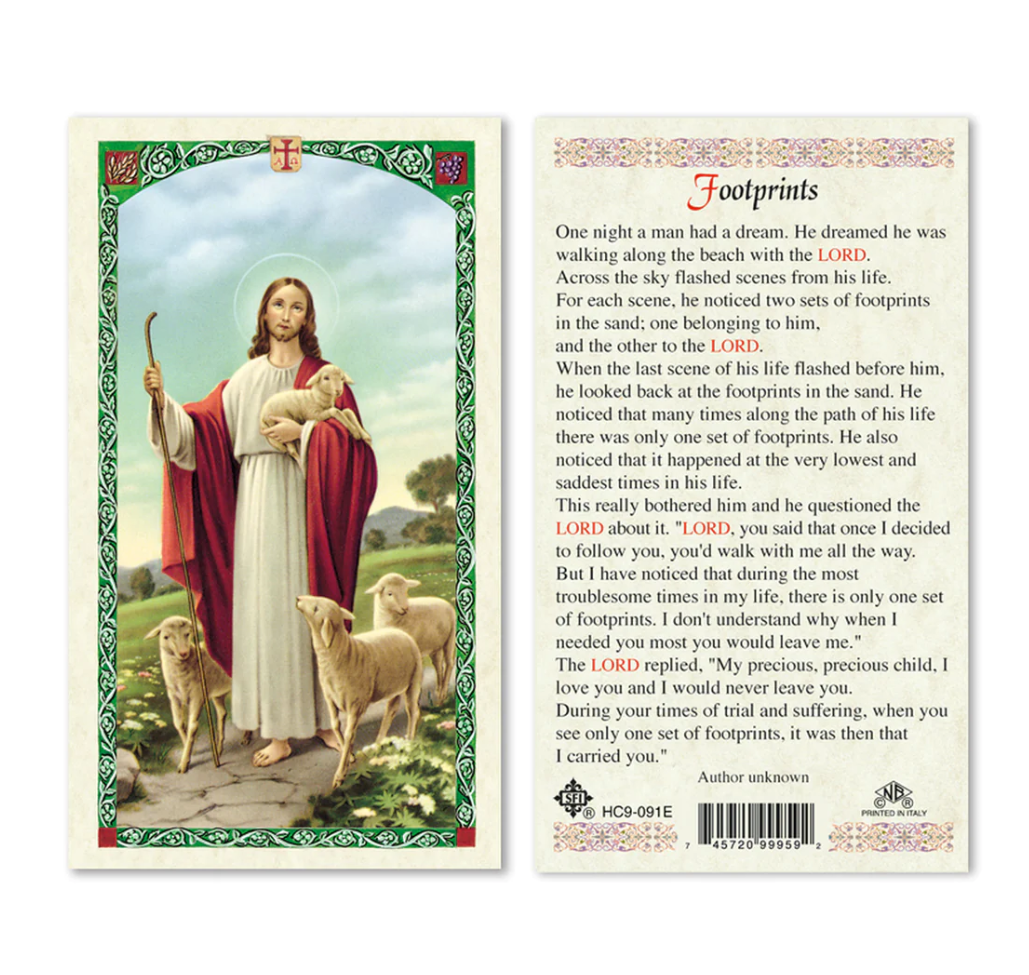 Laminated "Psalm 23 Lord is My Shepherd" & "Footprints" Holy Prayer Card Set