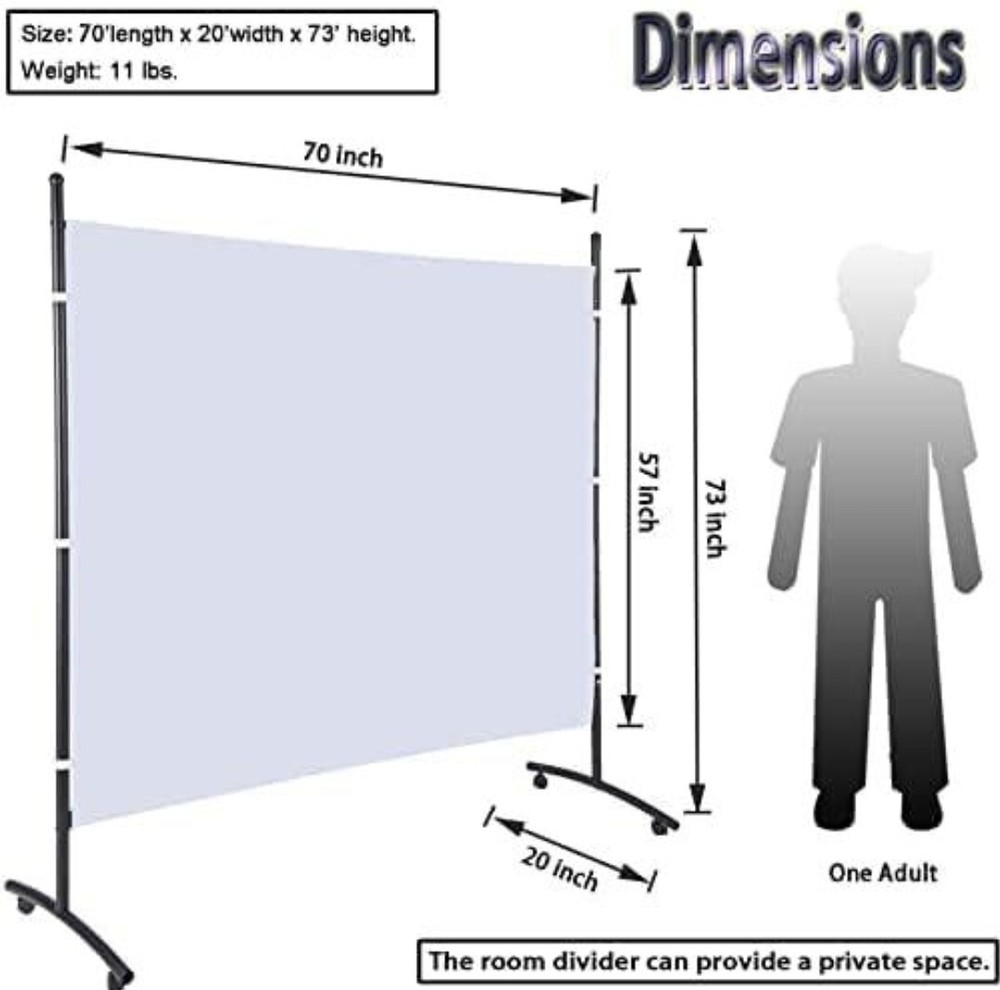 6ft Long One Panel White W/Wheels Room Divider