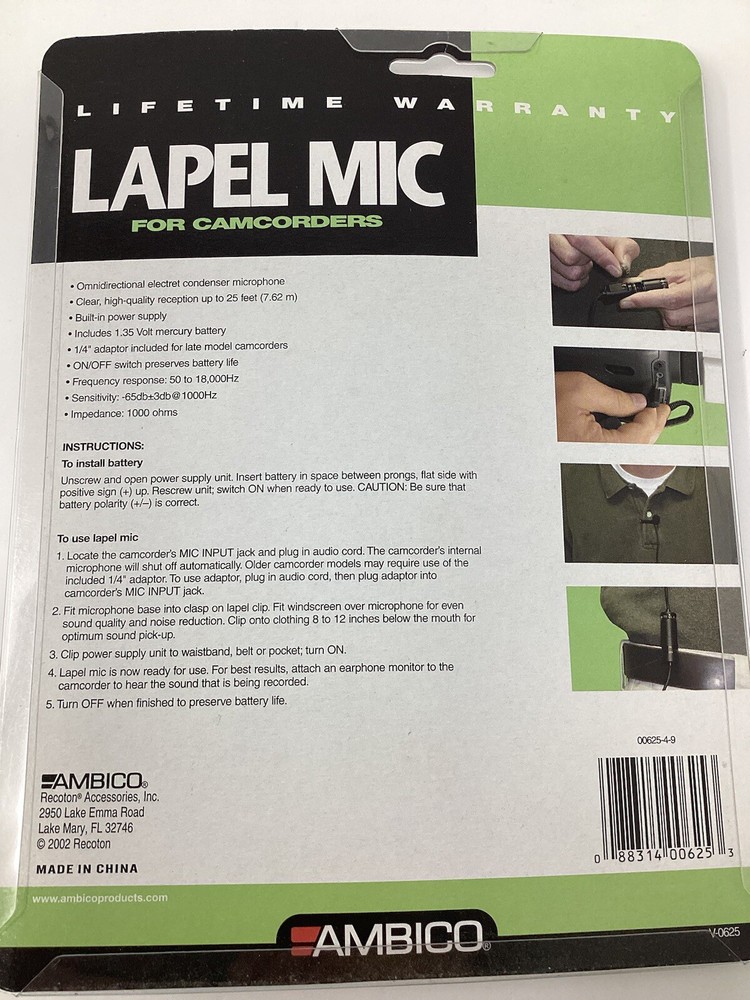 Ambico Lapel Mic For Camcorders