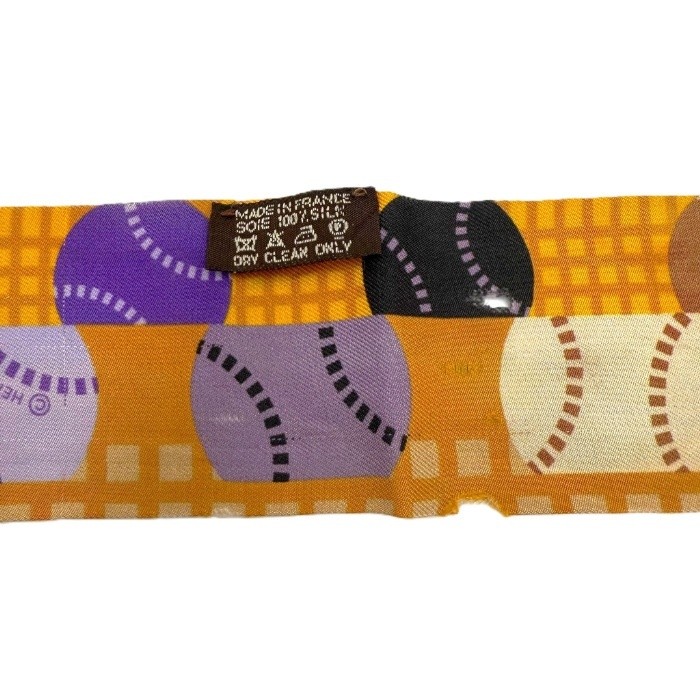 Hermes Twilly Silk Scarf Orange Tennis Ball Motif 83cm Used