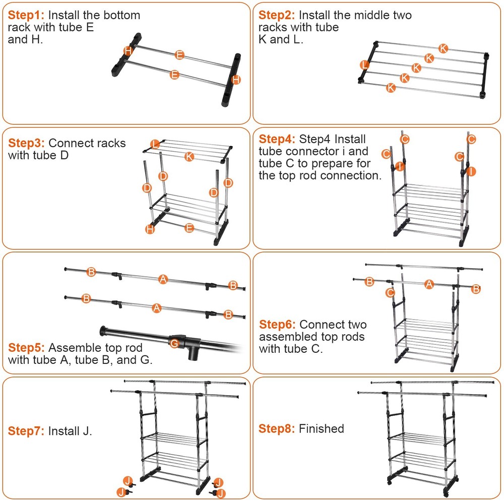 3 Tier Double Rolling Rail Garment Hanging Rack Adjustable Clothes Rack Hanger