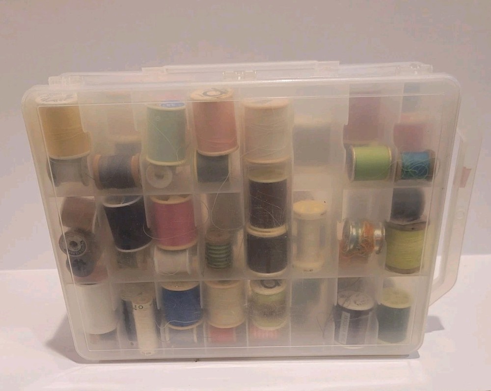 Plastic Double Sided Sewing Thread Storage Case With Various Threads Included