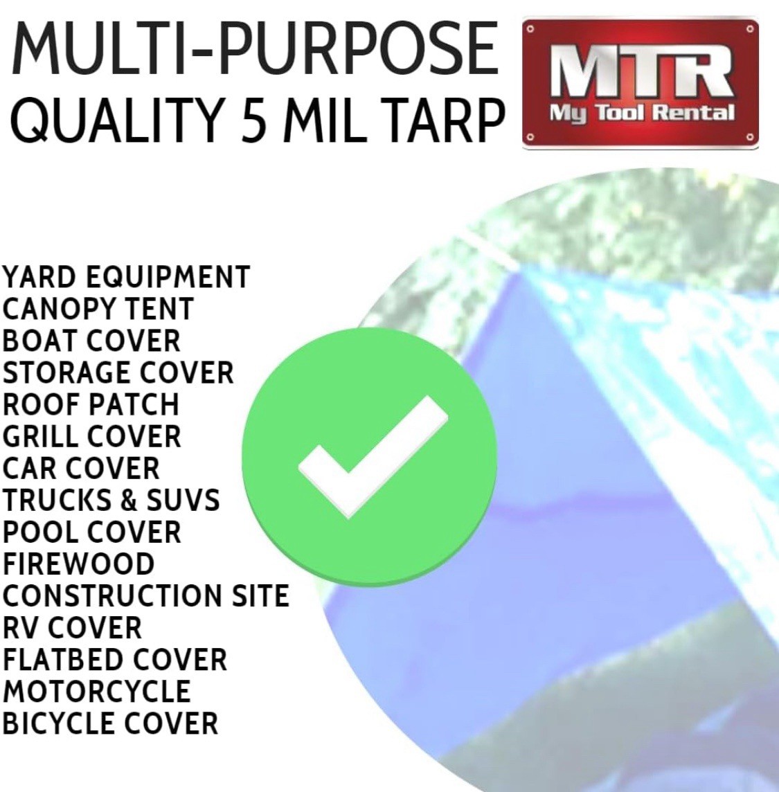 MTR 5 Mil Ultimate Poly Tarp 6ft X 8ft Blue Tarp Heavy Duty Tarp Water Proof
