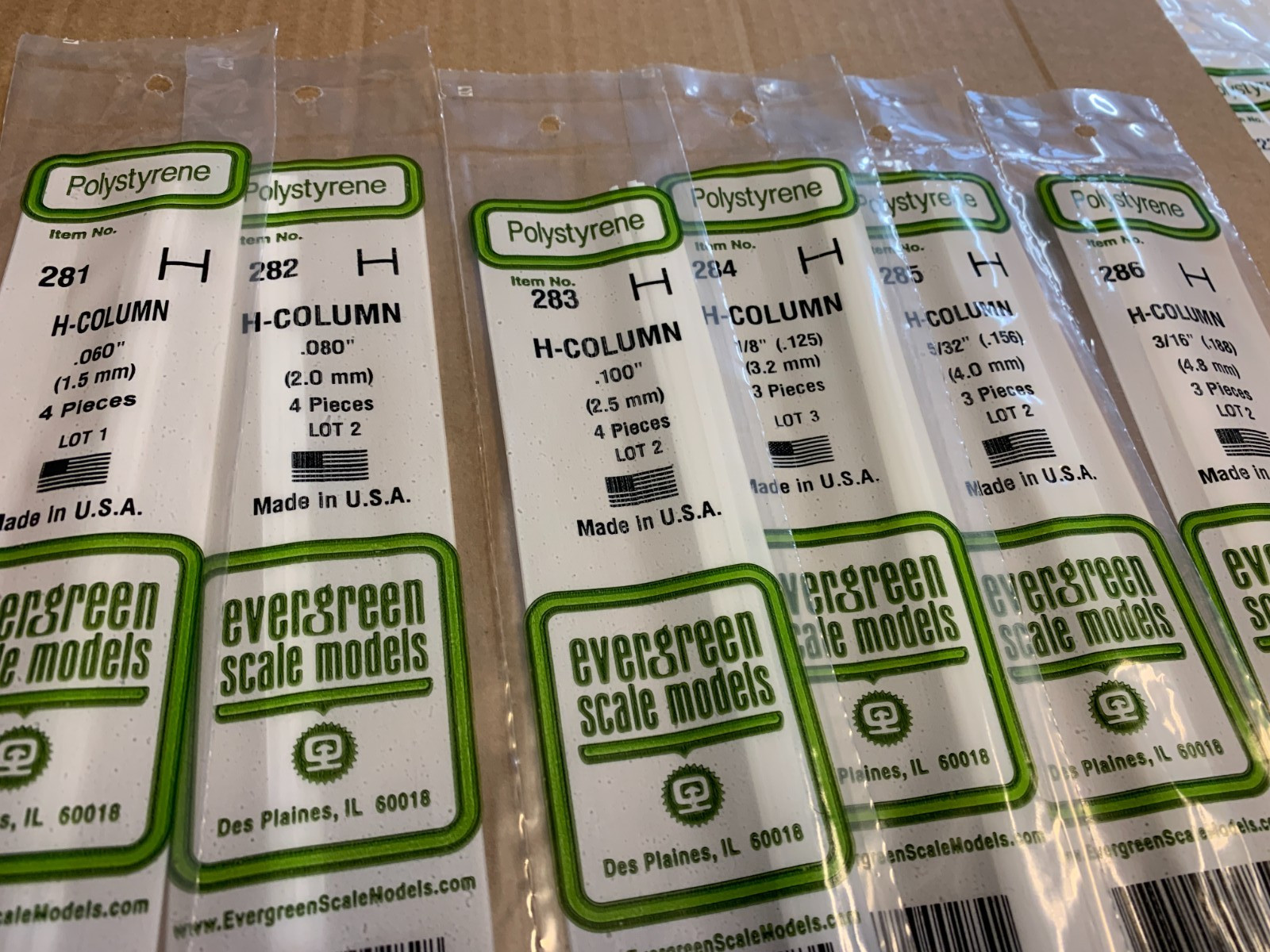 Evergreen Styrene H Column Beam 14" Plastic Rod Assortment 6 Sizes