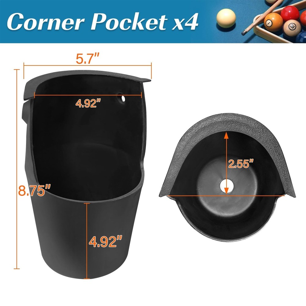 Pool Table Pockets Replacement Pockets for Billiard Table Set of 6