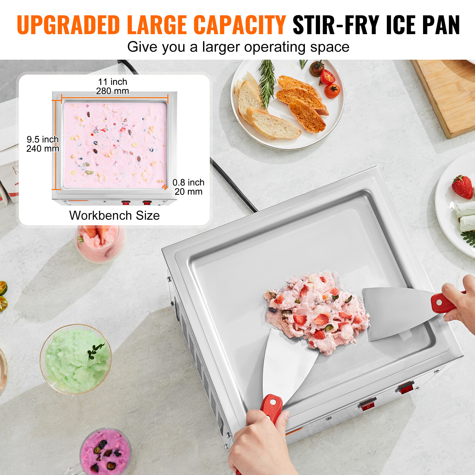 VEVOR Fried Ice Cream Roll Machine Ice Roll Maker 11"x9.5" Pan Yogurt Roll Maker
