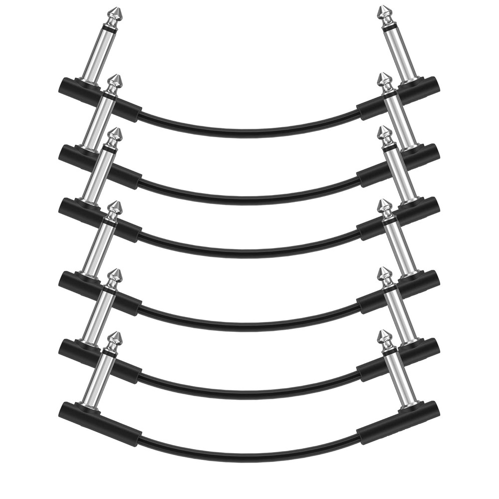 Flat Patch Cables for Guitar Effects Pedals, 6-Inch Right Angle, 6-Pack