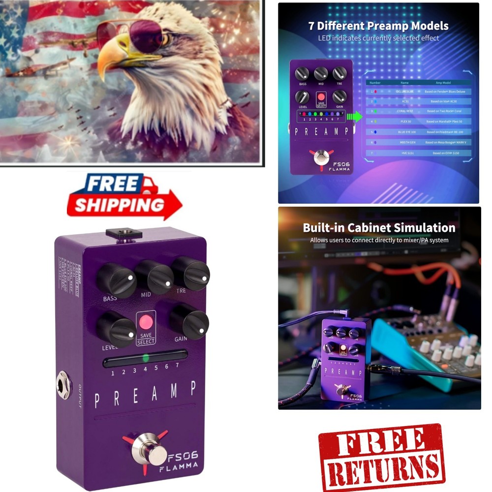 FS06 Digital Preamp Pedal with 7 Versatile Models & Cabinet Simulation