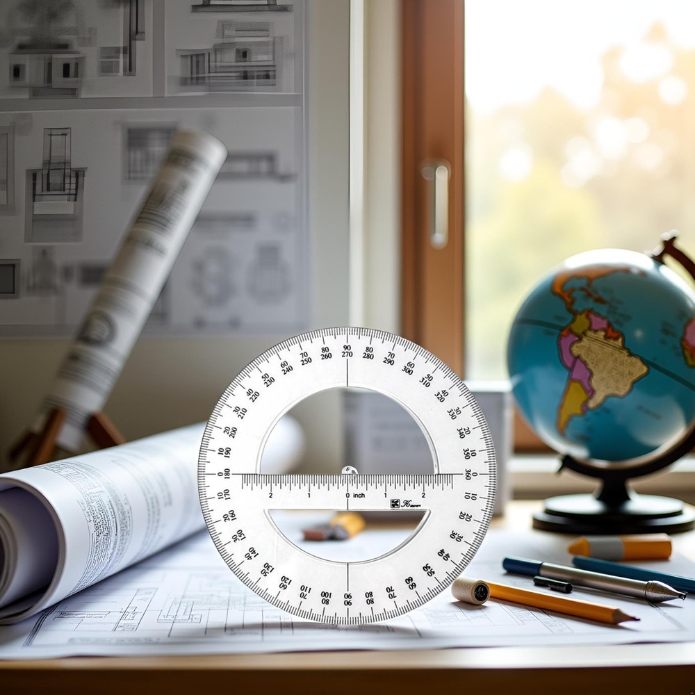 1Pc White 360 Degree Protractor Round Ruler Gauge Angular Drafting Tools Circle