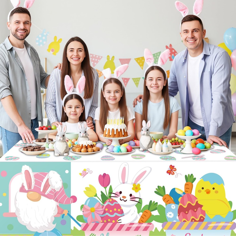 6 Ft Easter Gnome Train Tablecloth Easter Decorations Gnome Bunny Train Dining T