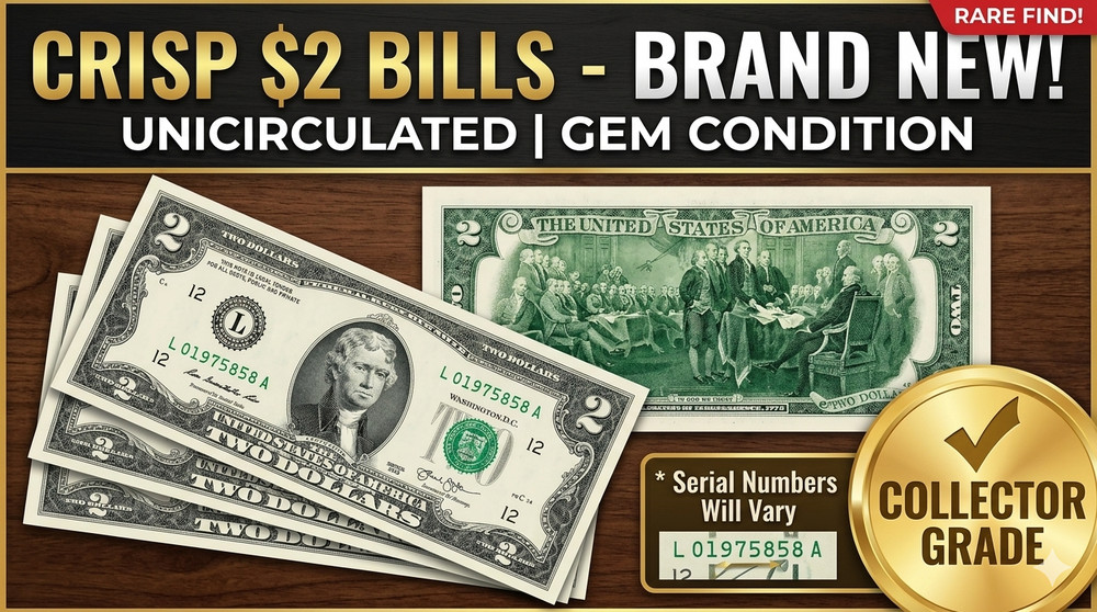 USA Uncirculated Sequential Two Dollar Bill $2 Banknote - One note UNCIRCULATED