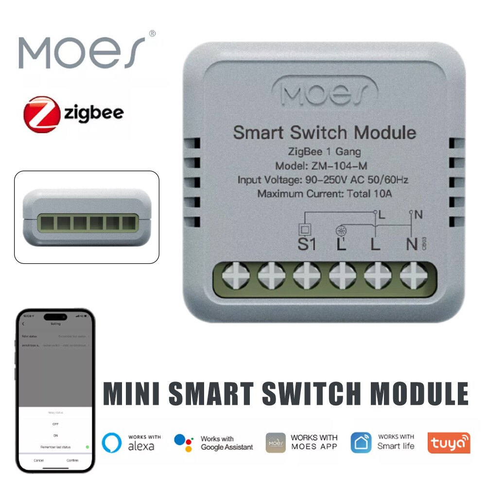 MOES ZigBee Mini Smart Light Switch Module 3-Way Alexa Google APP Remote Timer