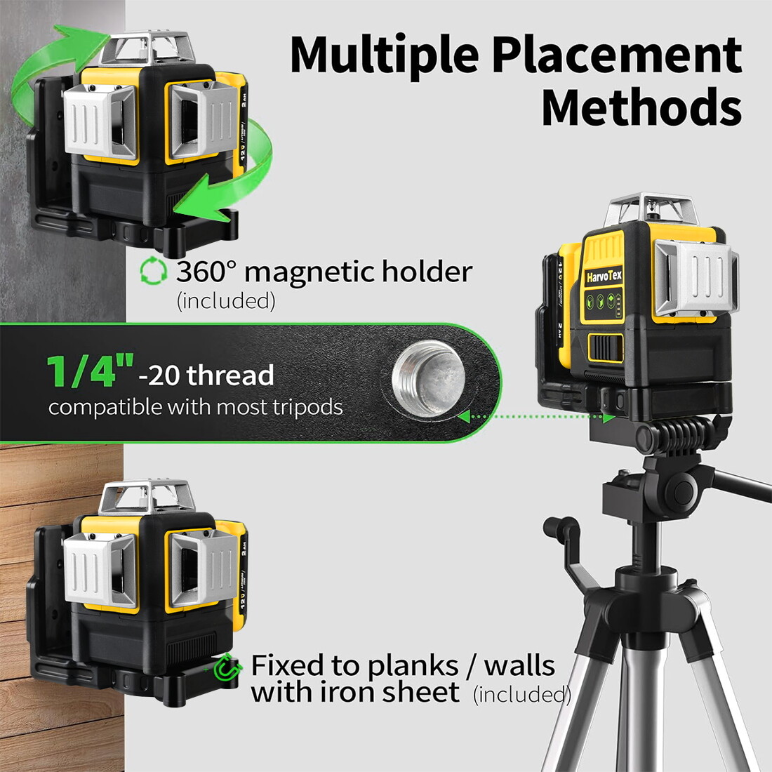 12V 360° Green Laser Level 12Line Vertical/Horizontal Outdoor for Dewalt Battery