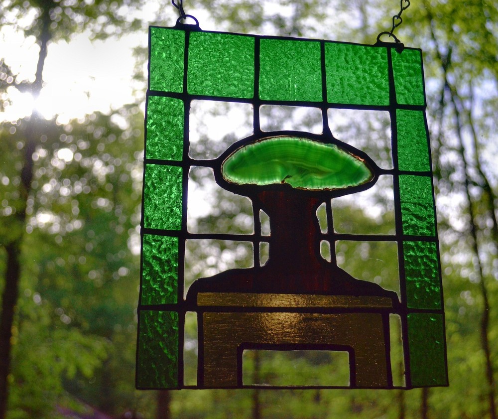 Agate Tree Stained Glass Panel Sun Catcher (#0024)
