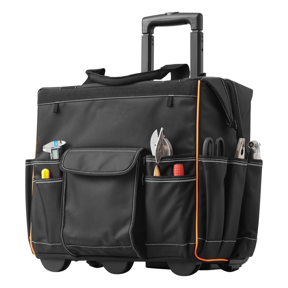 Rolling Tool Bag 25 Pockets Heavy Duty Roller Tool Bag Telescoping Handle