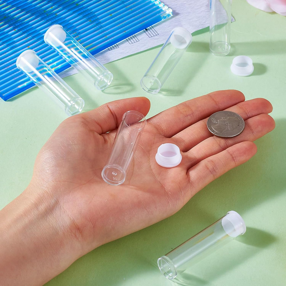 100Pcs Transparent Clear Plastic Small Empty Storage Tubes Bead Container Set Te