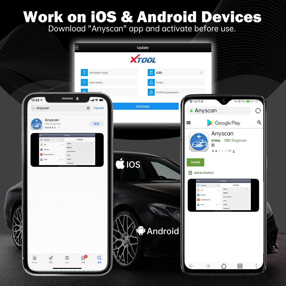 XTOOL A30 Car BT Diagnostic Scanner Full Systems OBD2 Code Reader Bidirectional