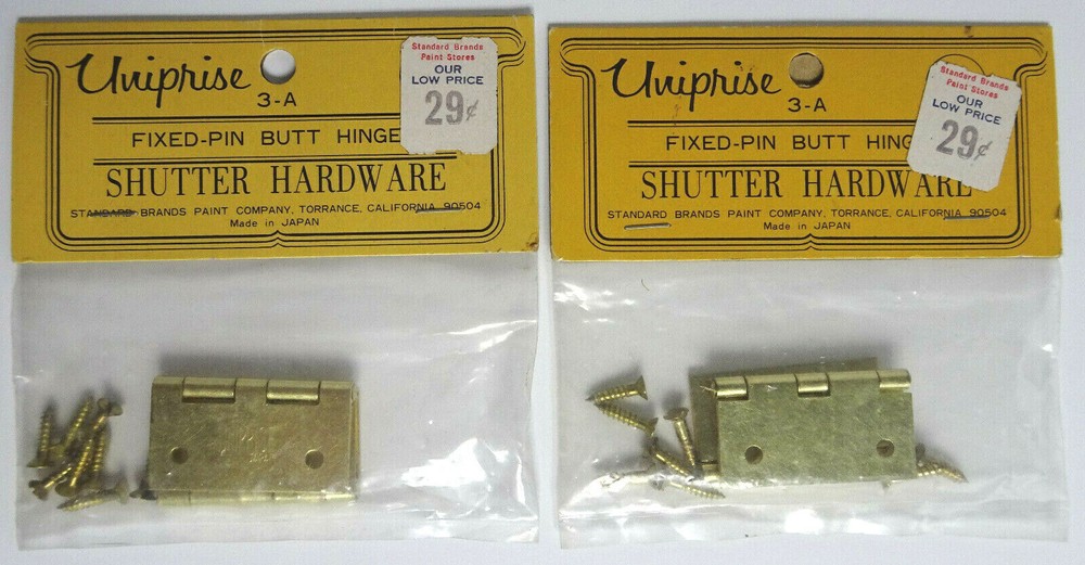 Uniprise Fixed Pin Butt Hinge Shutter Hardware No. 3A 2 Pairs NOS