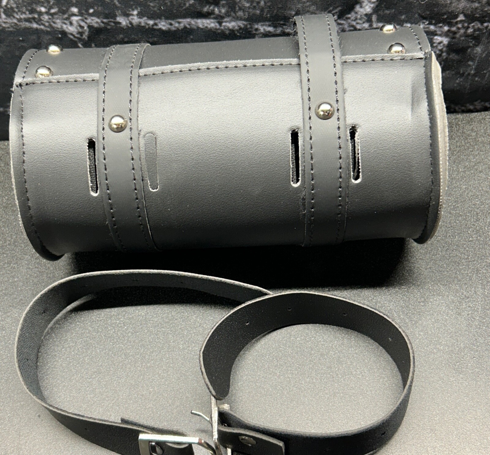 Leather Motorcycle Front Fork Rear Sissy Bar Tool Kit Holder Bag Pouch Storage