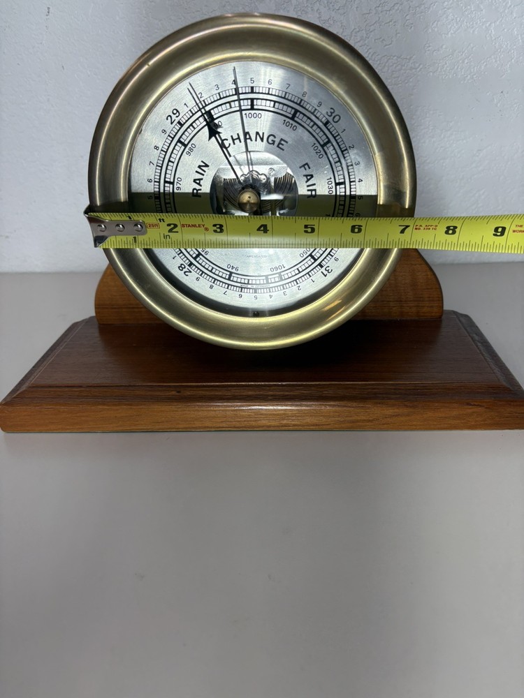 German Compensated Barometer Wall Mount Brass Case mounted on stand, As-Is