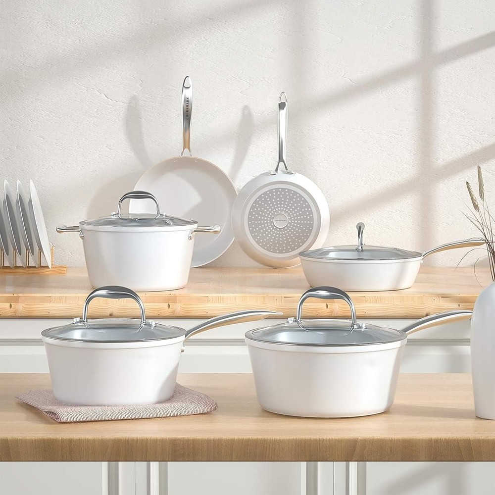 COOKSMARK Nonstick Ceramic Cookware Set, Induction & Dishwasher Safe Scratch-Res
