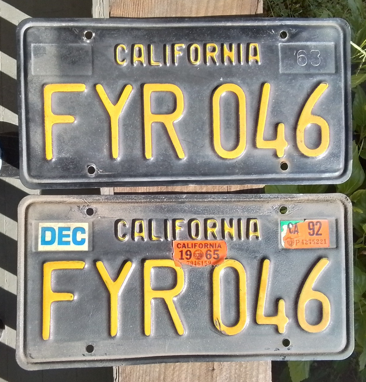 Vintage 1960's Pair CALIFORNIA Auto License Plates FYR 046 Cleared