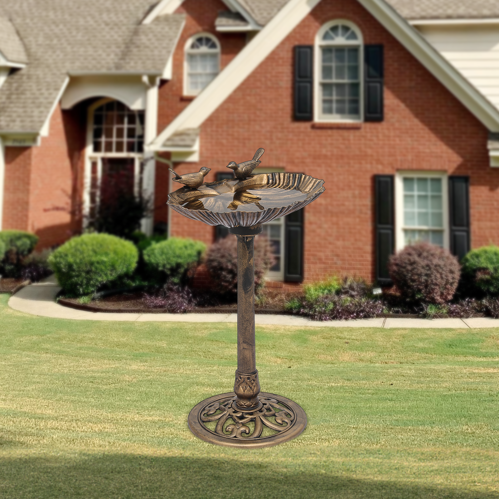 Outdoor Pedestal Solar Pumb Bird Bath Freestanding Bronze Garden Backyard Decor
