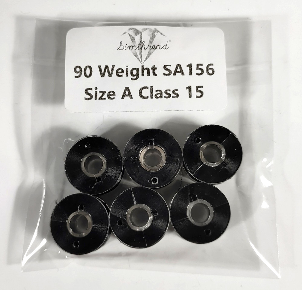 Simthread 90WT White or Black Prewound Bobbin Size A Class 15 Polyester