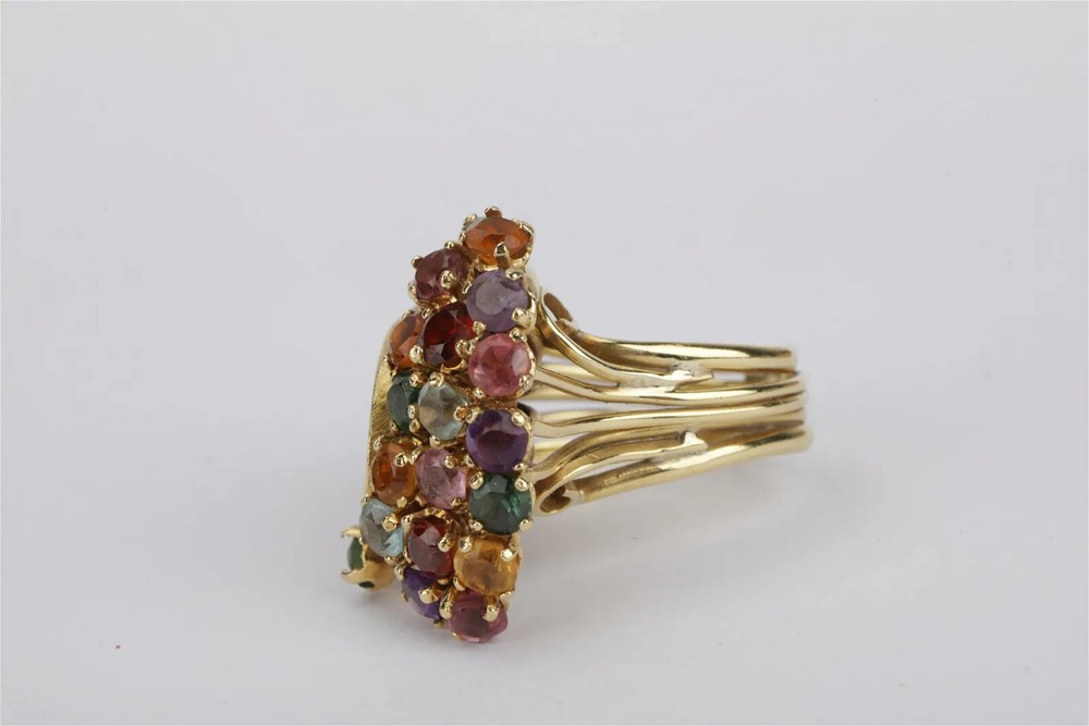 18k Solid Gold Ring With Multi Gemstones Size 6 10.3 g