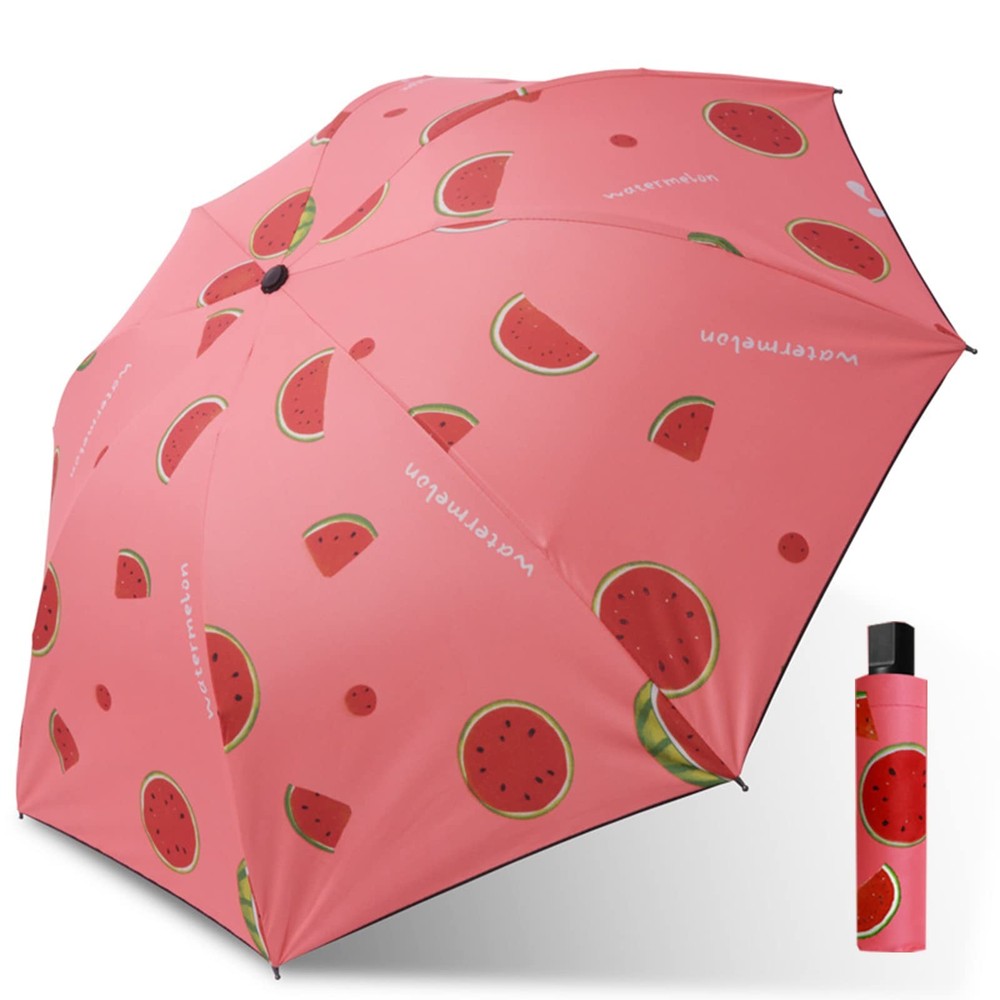 Manual Open Foldable Umbrella With Watermelon Pattern, One Size, Red