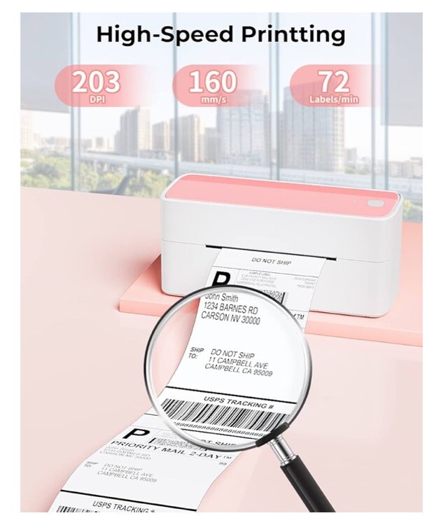 Logistics Label Printer PM-241-BT Pink White NEW Bluetooth