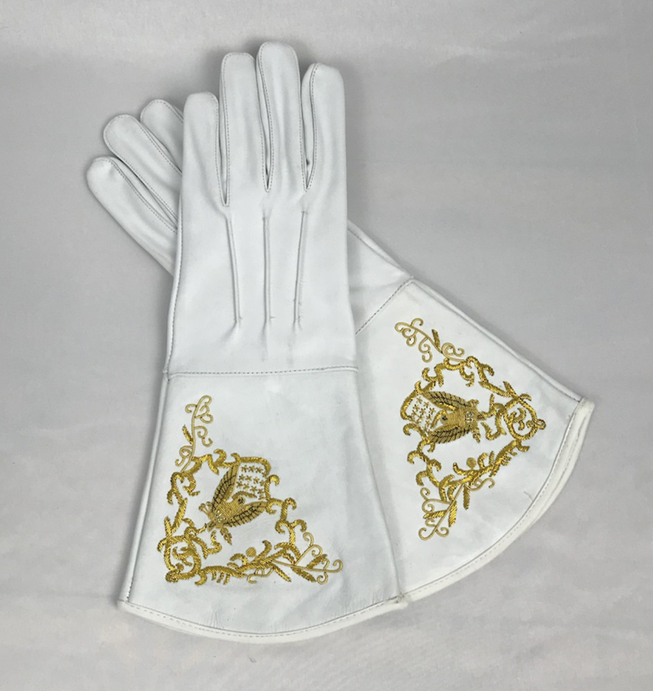 White Gauntlet with Embroidered Eagle Motif - Size Medium