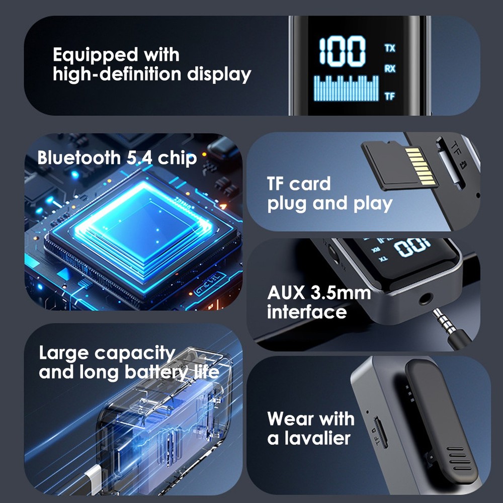 Digital Display Bluetooth 5.4 Audio Adapter TX RX Built-in Battery Type-C Fast