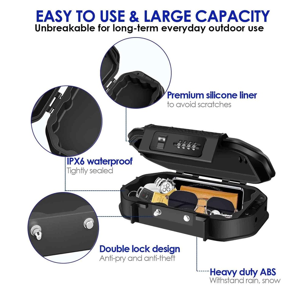 Waterproof Lock Box Portable 4-Digit Combination Safe Boxes with Removable Cable