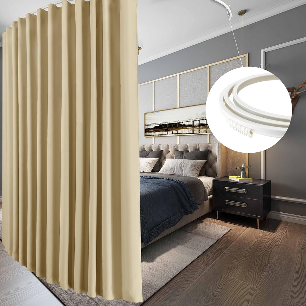 Biscotti Beige Room Divider Curtains with Ceiling Track, Blackout 96" Panel