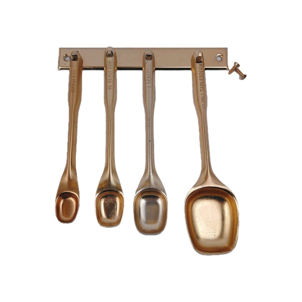 U.S. Std Copper Colored Long Handled Measuring Spoon Hanging Set Anodized Alum.