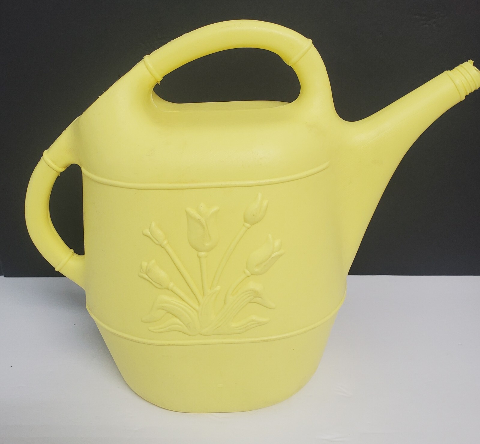 Union Products 1989 Yellow Blow Mold Watering Can W/Flowers Made In USA