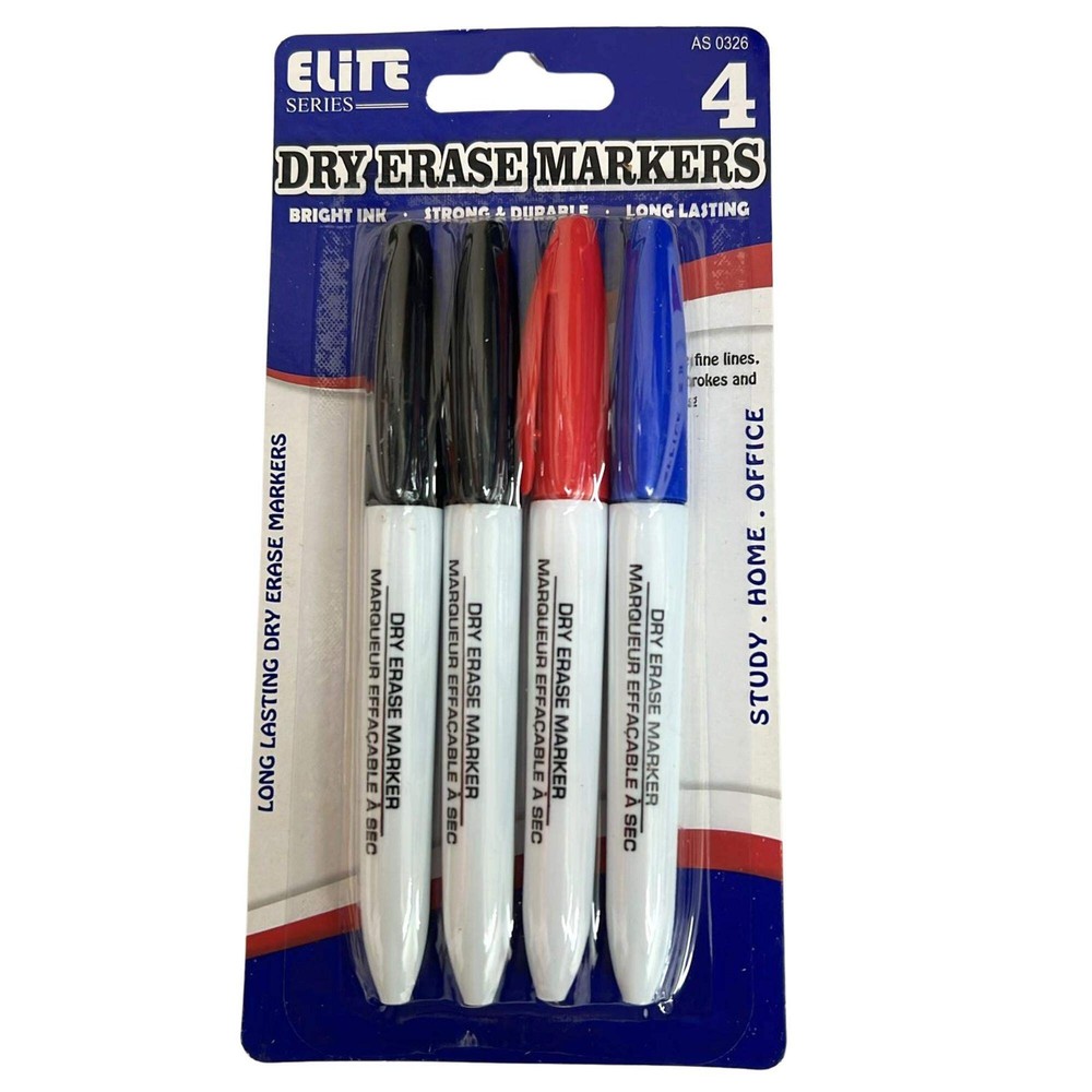 Elite Series –Dry Erase Markers: 4 Pack