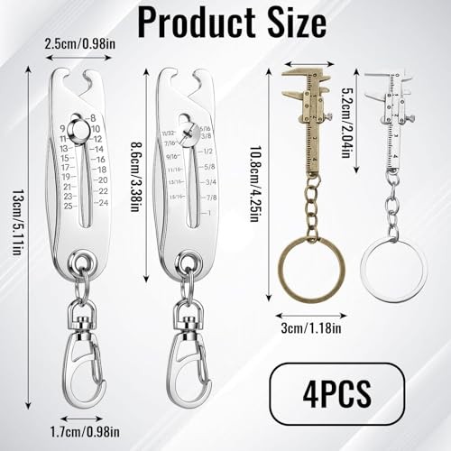 4PCS Portable Thread and Length Measuring Tool Keychain Set, Includes 2 Screw