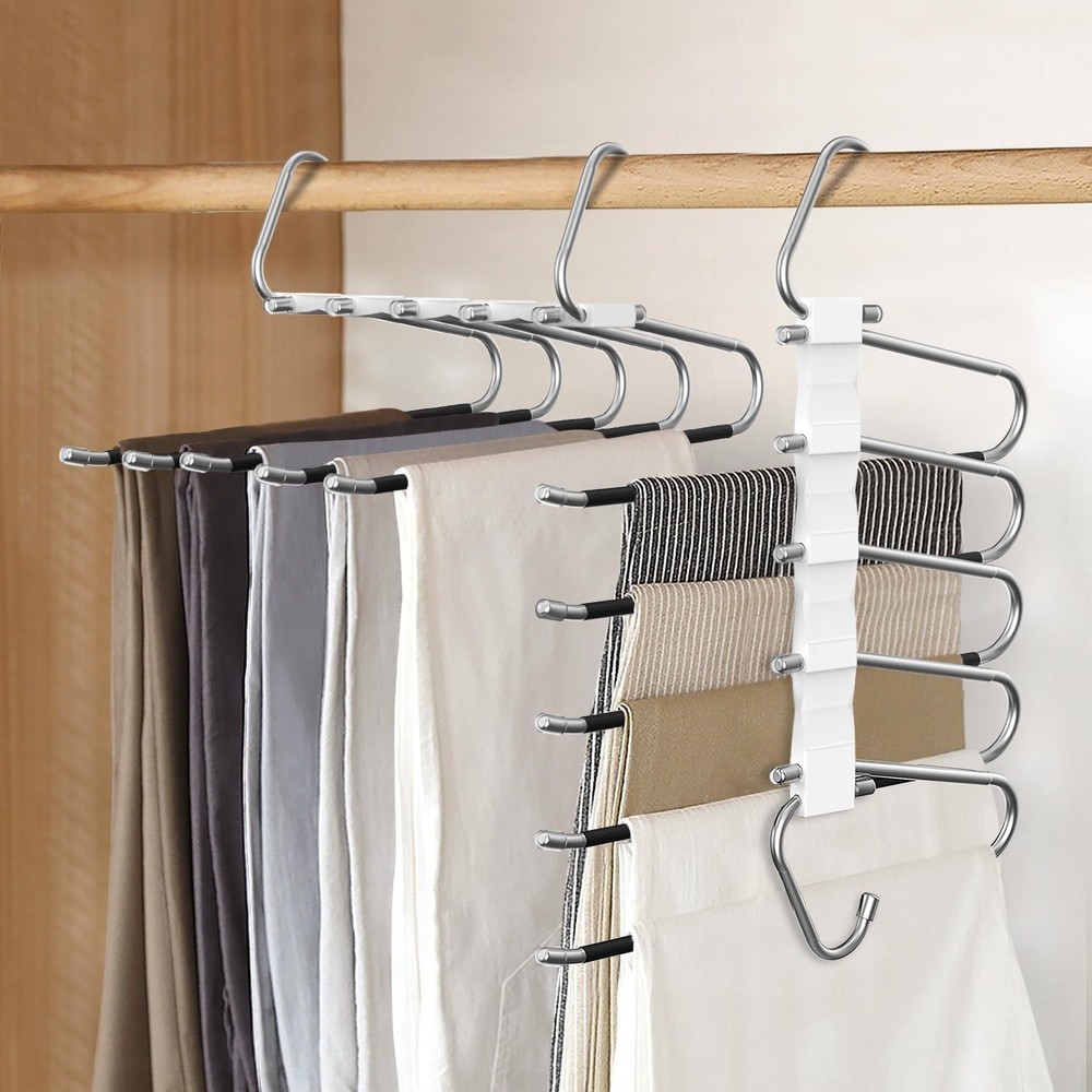 2 Pack Pants Hangers Space Saving, Anti-Slip Multi-Functional 2 Pack, White