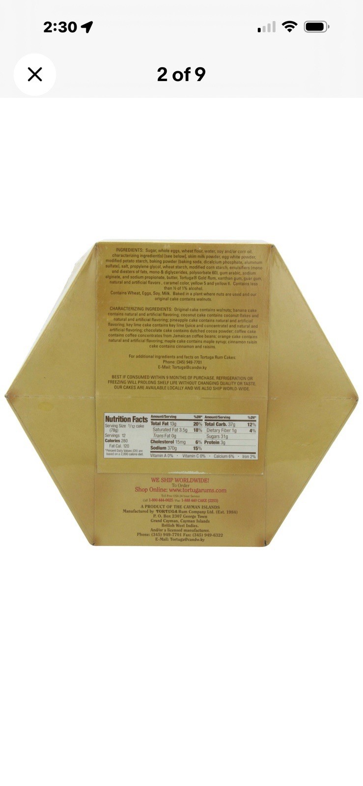 TORTUGA Caribbean Original Rum Cake with Walnuts - 16 oz Rum Cake BB: 11/25/26