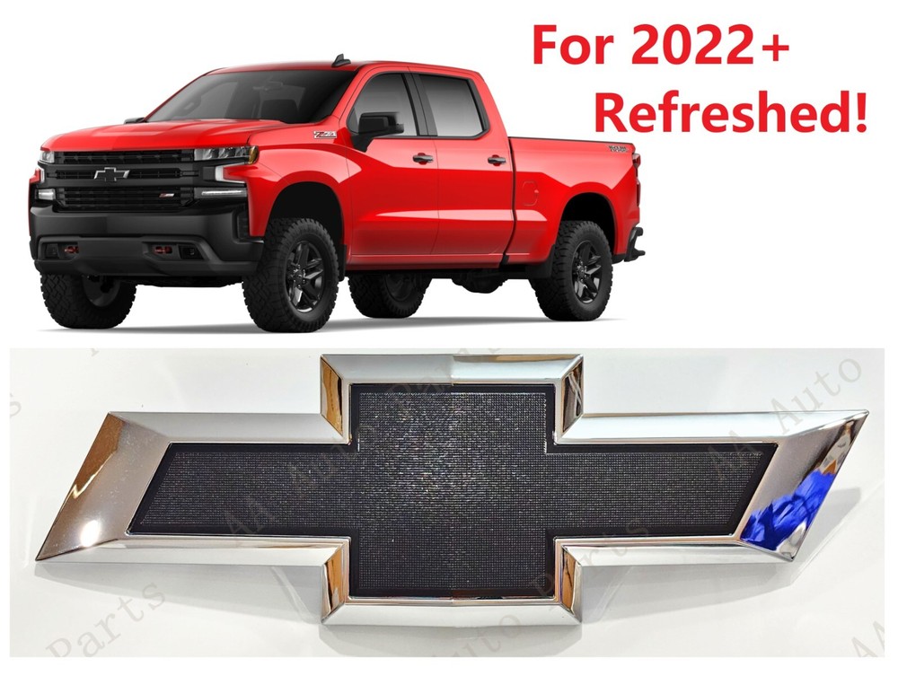 Front Chrome Black Bowtie Emblem Badge 2022-2026 Refreshed Chevy Silverado 1500