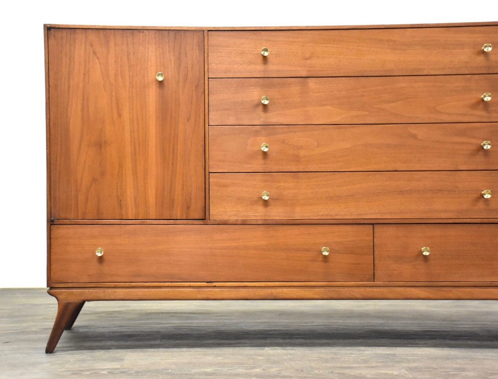 Walnut and Brass Mid Century Credenza