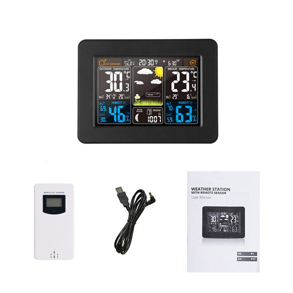 Digital LCD Indoor Outdoor Wireless Weather Station Clock Calendar Thermometer
