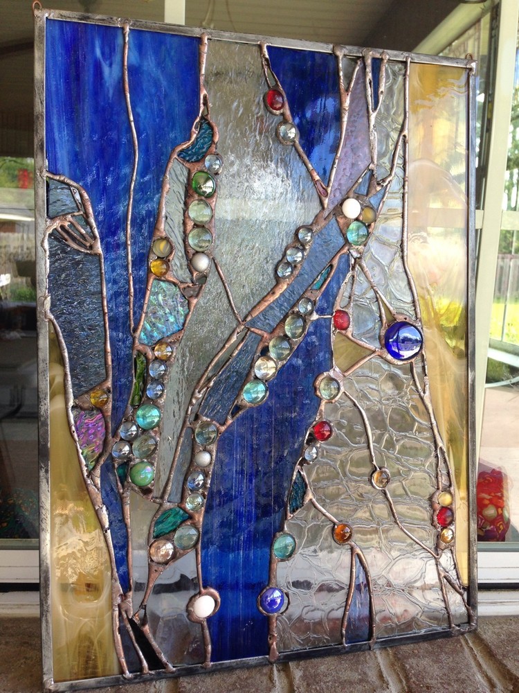 Stained Glass Window Abstract Suncatcher Panel OOAK