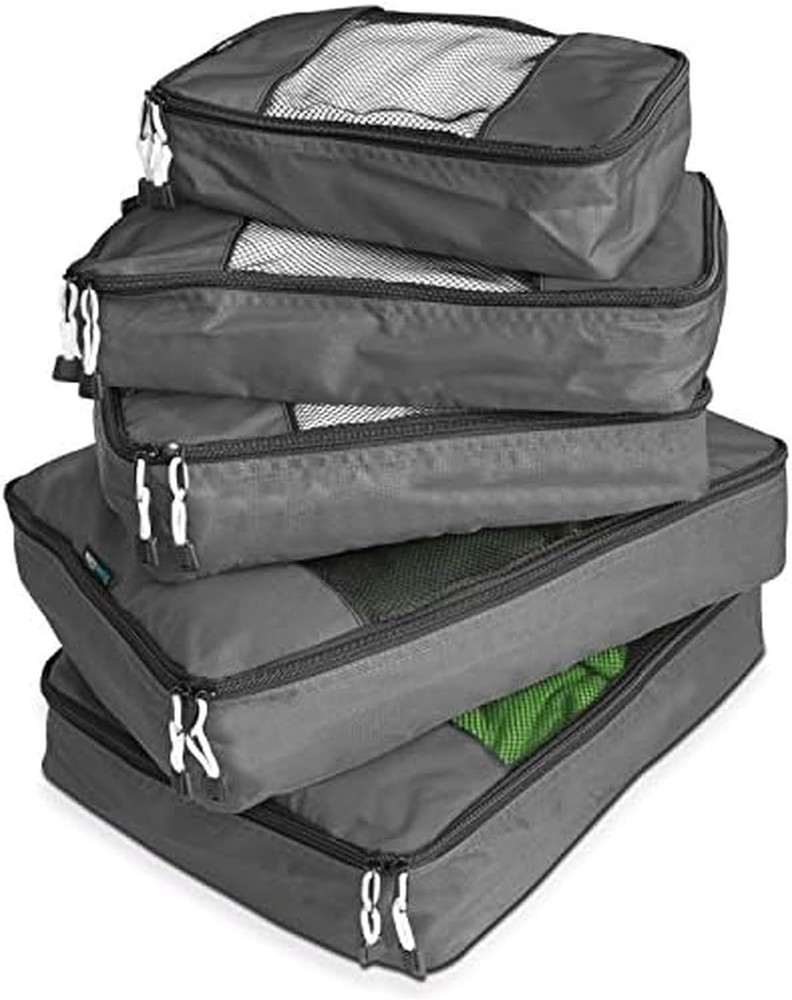 Durable 5-Piece Nylon Packing Cube System for Travel Silver