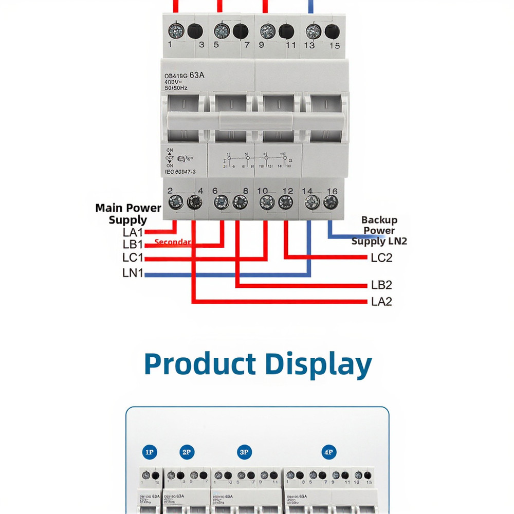 Rail Mount Compatible Transfer Switch Circuit Protector Compact Design